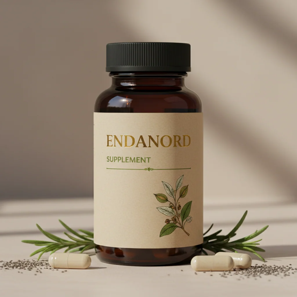 EndaNord white supplement bottle with blue label on a clean surface